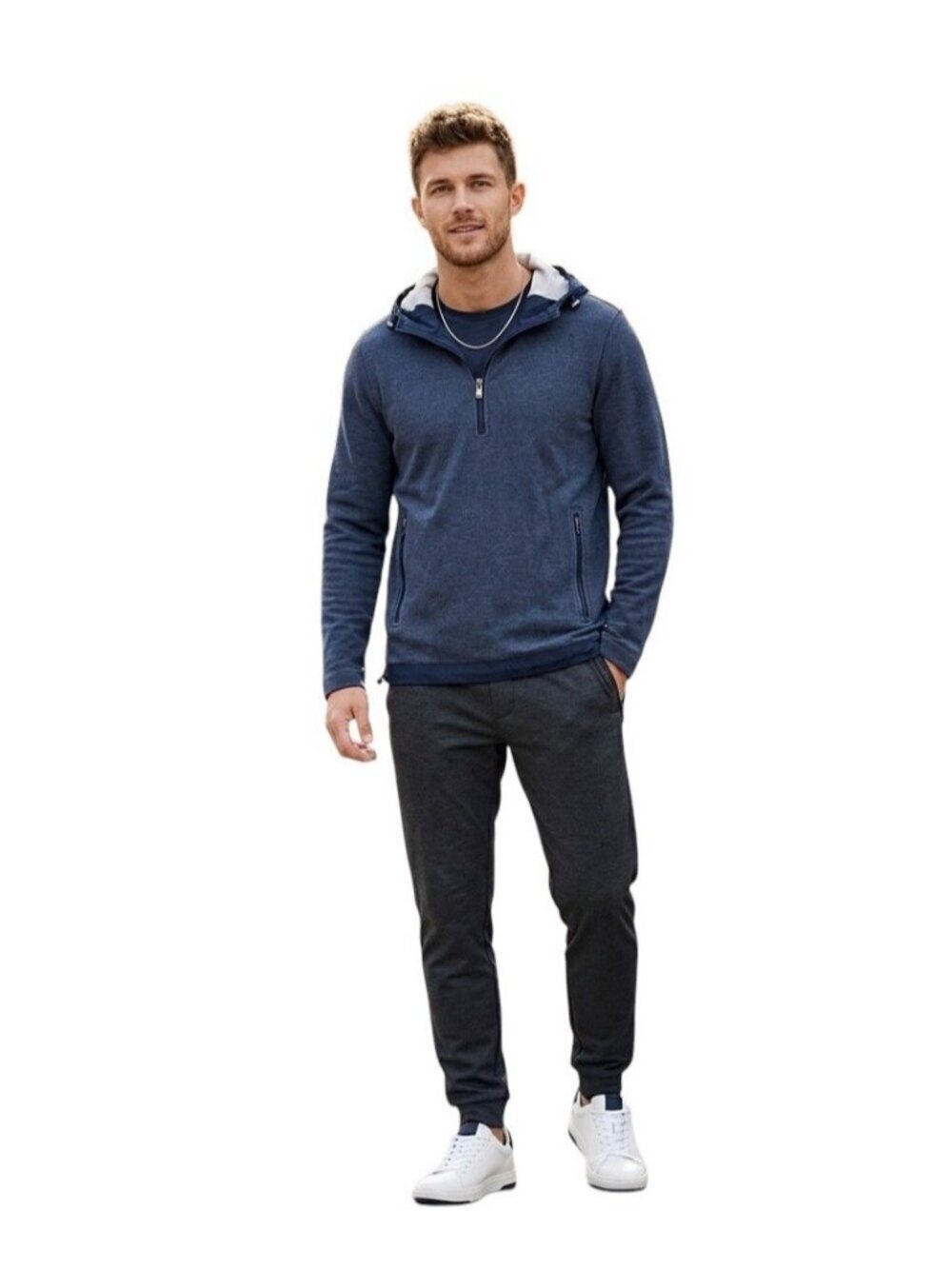 BOSS Hugo Boss Seeger 04 Men's Small Blue Heather Quarter Zip Hoodie Lyocell S